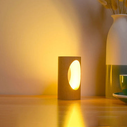 Lámpara de escritorio LED de columna de madera con alimentación USB, luz blanca cálida para dormitorio y oficina, luz decorativa de estilo japonés moderno