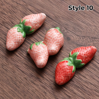 Porcelain Utensil Holders with Animal and Fruit Designs for Asian Dining – Set of 3 Decorative Tabletop Rests