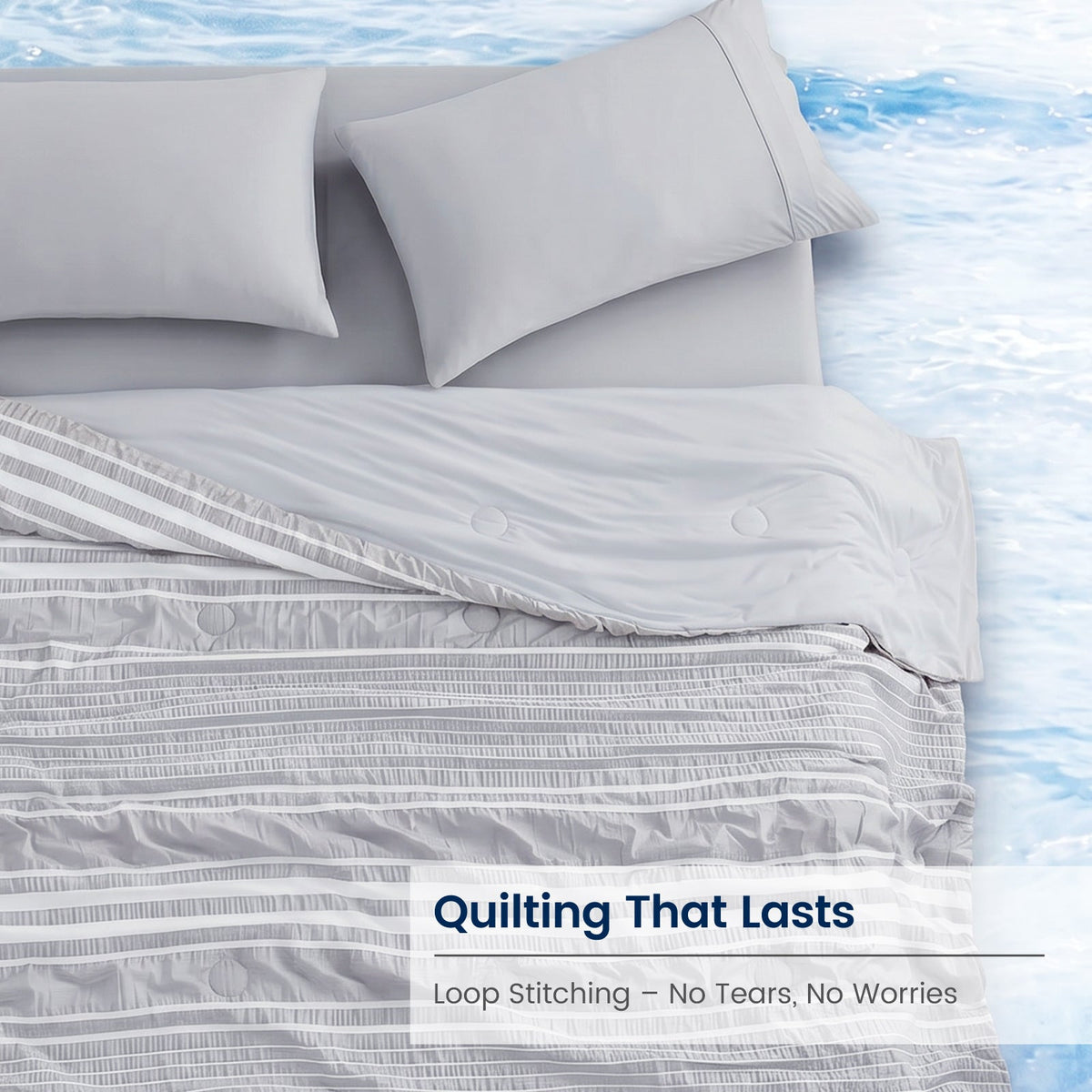 Cozy Bliss | Striped Seersucker Comforter with Advanced Airflow | Lightweight Bedding Set for Hot Sleepers
