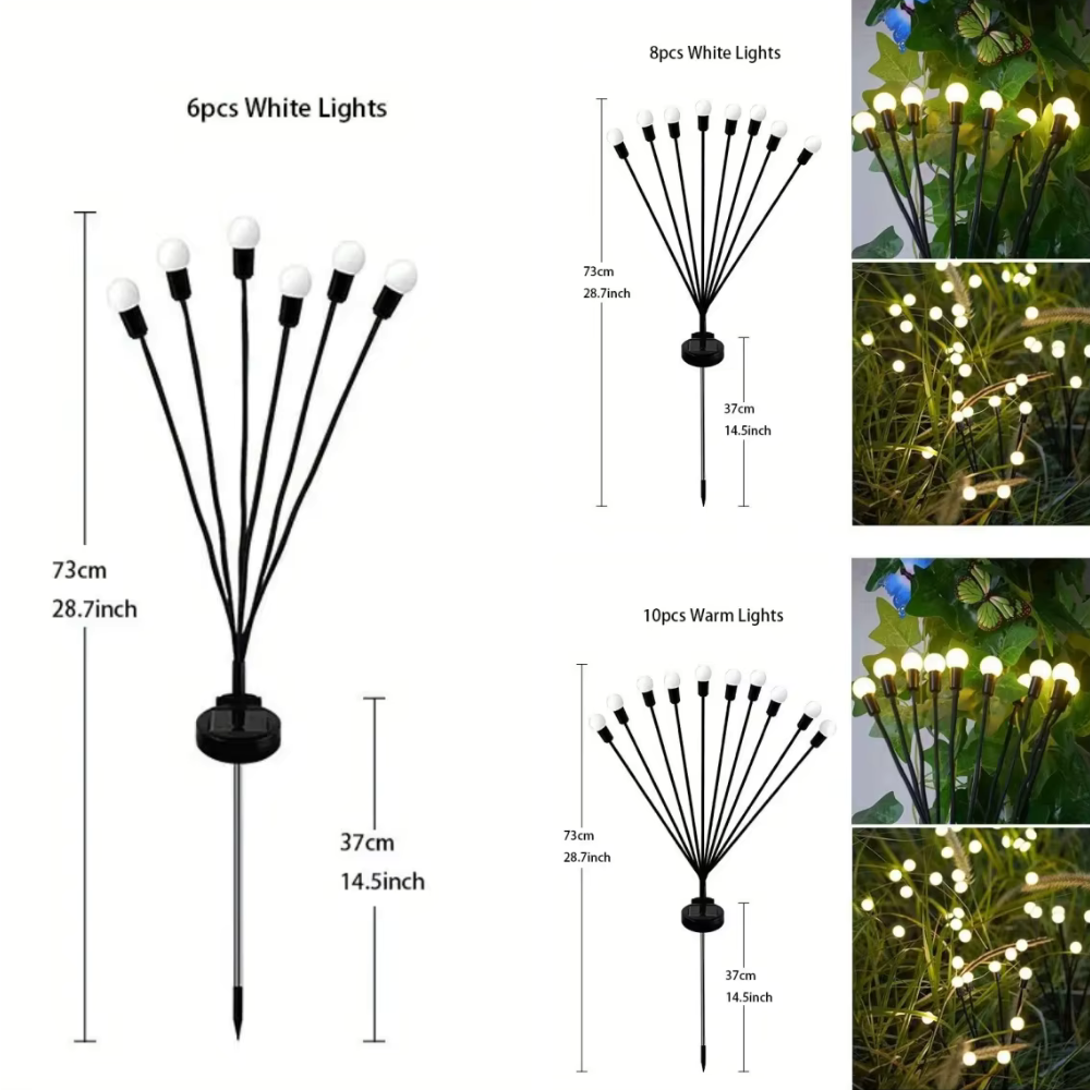 Luces solares elegantes de luciérnaga para jardín | Iluminación exterior impermeable con 120 lúmenes para un ambiente impresionante