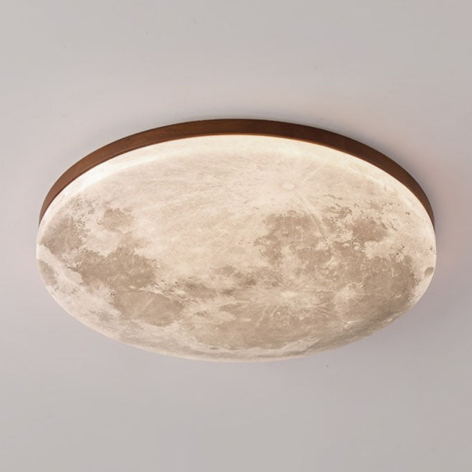 Circular LED Flush Mount Ceiling Light Wood Trim Acrylic Diffuser Hardwired Low Profile for Bedroom Hallway Kitchen Dining Room Entryway