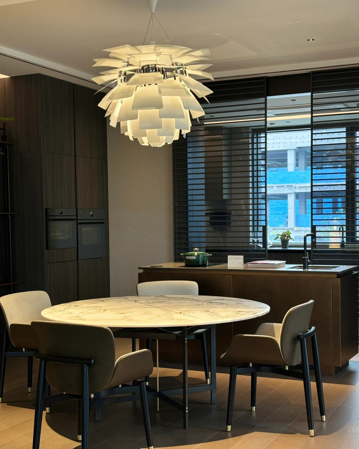 Layered Metal Fixture 19 in Wide Warm White E27 Socket Adjustable Height Kitchen Island Dining Room Cord Suspended Overhead Lighting Texture