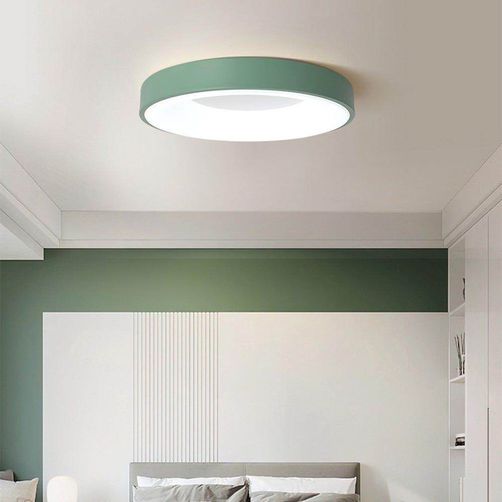 Round Flush Mount LED Fixture Iron Acrylic Low Profile for Bedroom Hallway Living Room Kitchen Dining Room Modern Minimalist Slim Design