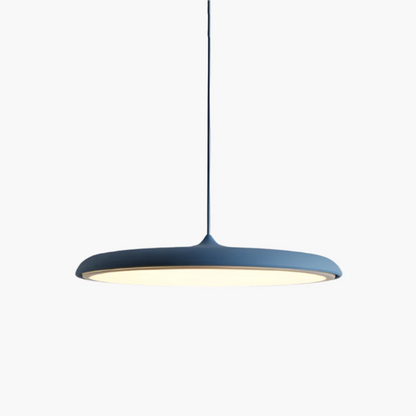 Lámpara colgante LED redonda de metal y acrílico – Luz colgante azul de 16 pulgadas para comedor, isla de cocina, dormitorio – Diseño minimalista moderno