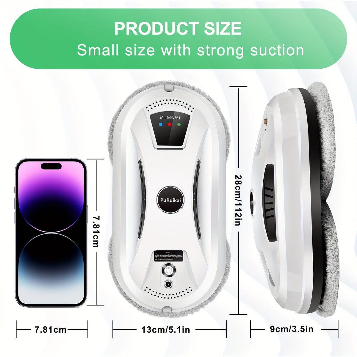 Robotic Window Cleaner with Remote Control for Streak-Free Glass – Automatic Suction Cleaner for Windows, Mirrors & Doors