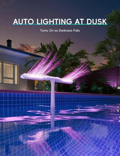 Fuente solar vibrante para piscina con luces LED RGB y control remoto | Diseño de arco doble para impresionantes exhibiciones nocturnas