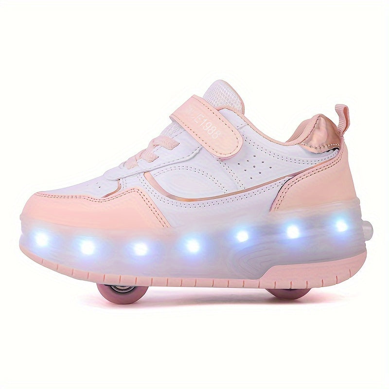 Light-Up Roller Skate Shoes for Kids with Detachable Wheels Purple Rechargeable Sneakers Boys Girls Indoor Outdoor Heelys-Style Footwear Ath