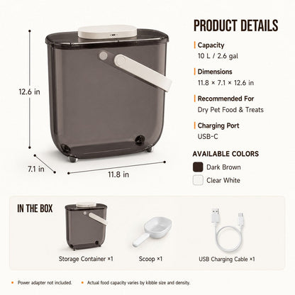Ortekor 10L Automatic Vacuum Pet Food Storage Container for Pantry & Feeding Stations - Helps Reduce Air Exposure Between Meals