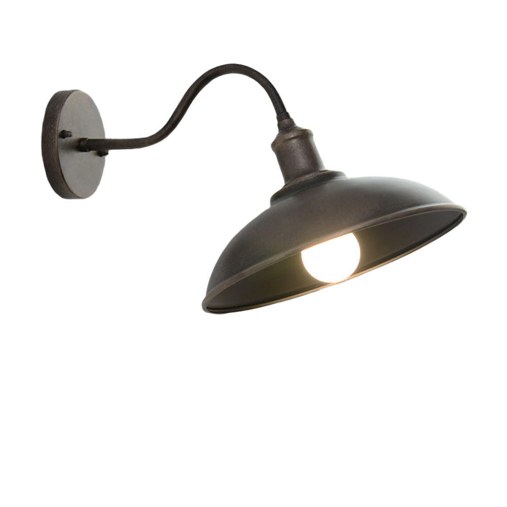 Iron Sconce Fixture with Curved Arm for Patio Garage Barn Entry 9-11 in Shade Weatherproof IP65 LED 1400 Lumen Neutral White Metal Housing