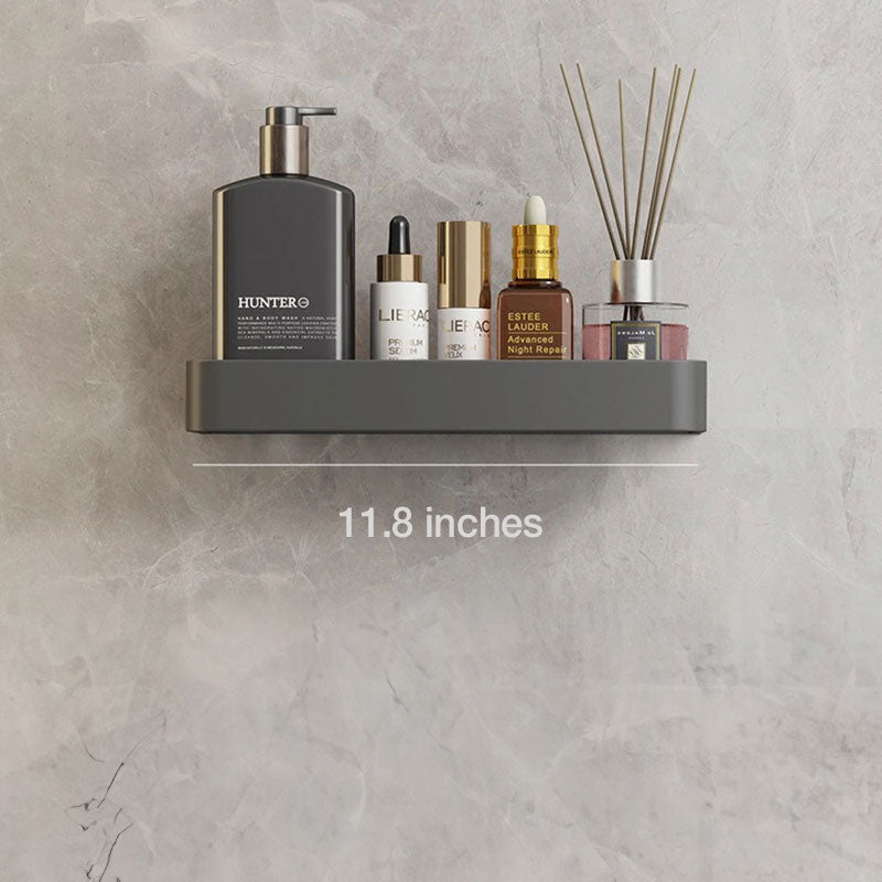 Adhesive Shower Caddy Organizer Gray Aluminum Wall Mount Storage Rack with Towel Bar 12 Inch Floating Shelf for Bathroom Toiletries Soap Sha