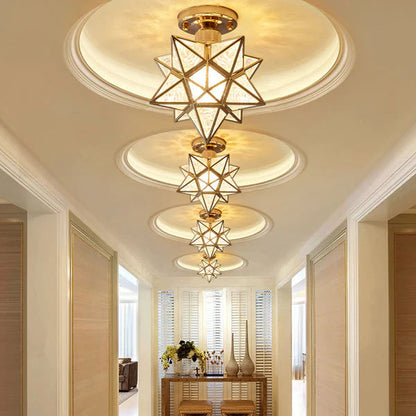Flush Mount Star Ceiling Light Fixture Gold Metal E27 Socket 8 Inch Diameter Geometric Decor for Bedroom Hallway Entryway