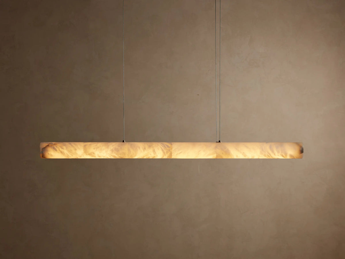Linear Alabaster Stone Chandelier with Integrated LED – Modern Overhead Dining Room Island Light Fixture for Kitchen Contemporary Ceiling