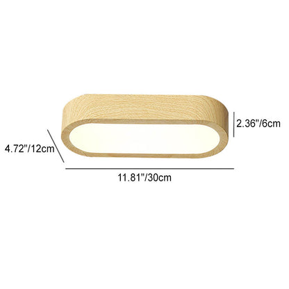 LED Wood Grain Ceiling Light Flush Mount – Modern Round Low Profile Fixture for Bedroom Living Room – Hardwired 8W Acrylic Shade Walnut &