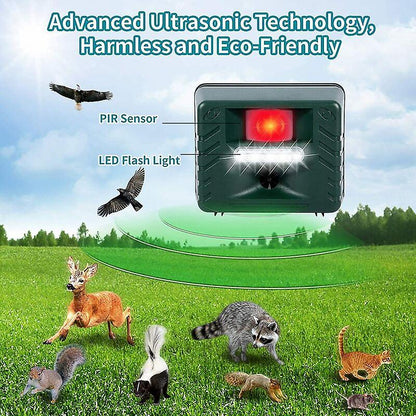Solar-Powered Ultrasonic Wildlife Deterrent with Motion Sensor for Yards & Gardens – Harmless Pest Control Device