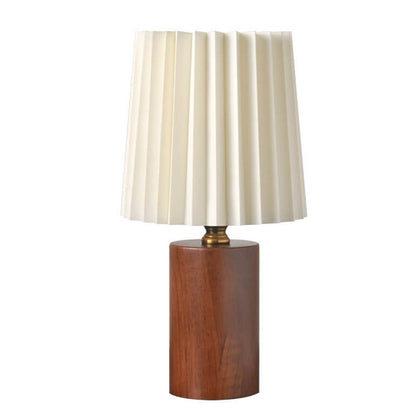 Nightstand Lamp with Pleated Shade Wood Base 12 in Tall USB or E26 Socket Soft Ambient Light for Bedroom Office Reading Scandinavian Modern