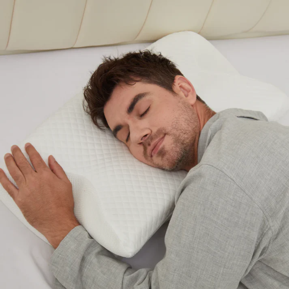 Contoured Memory Foam Sleep Pillow for Airway Support and Neck Alignment – Dual Height for Side and Back Sleepers, Breathable Mesh Cover
