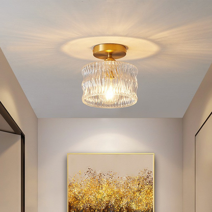 Flush Mount Ceiling Light 10 Inch Gold Metal Glass Shade for Bedroom Hallway Entryway E26 Socket Modern Ambient Fixture Home Décor