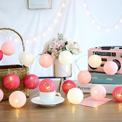 Cotton Ball String Lights LED Garland for Bedroom Living Room Nursery Party Decor USB or Battery Powered Ambient Lighting