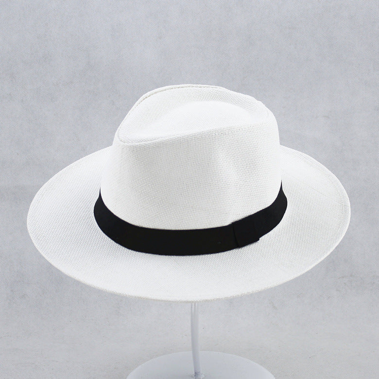 Sombrero Fedora de paja con protección UPF 50+, ala con alambre y banda de cuero para hombre y mujer