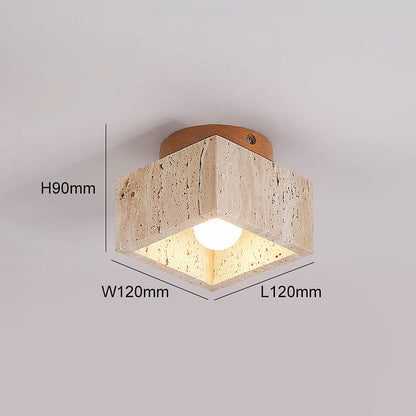 Lámpara de techo empotrada de piedra natural con detalle de madera, base E26, para dormitorio, entrada y sala de estar, accesorio de perfil bajo, iluminación ambiental superior