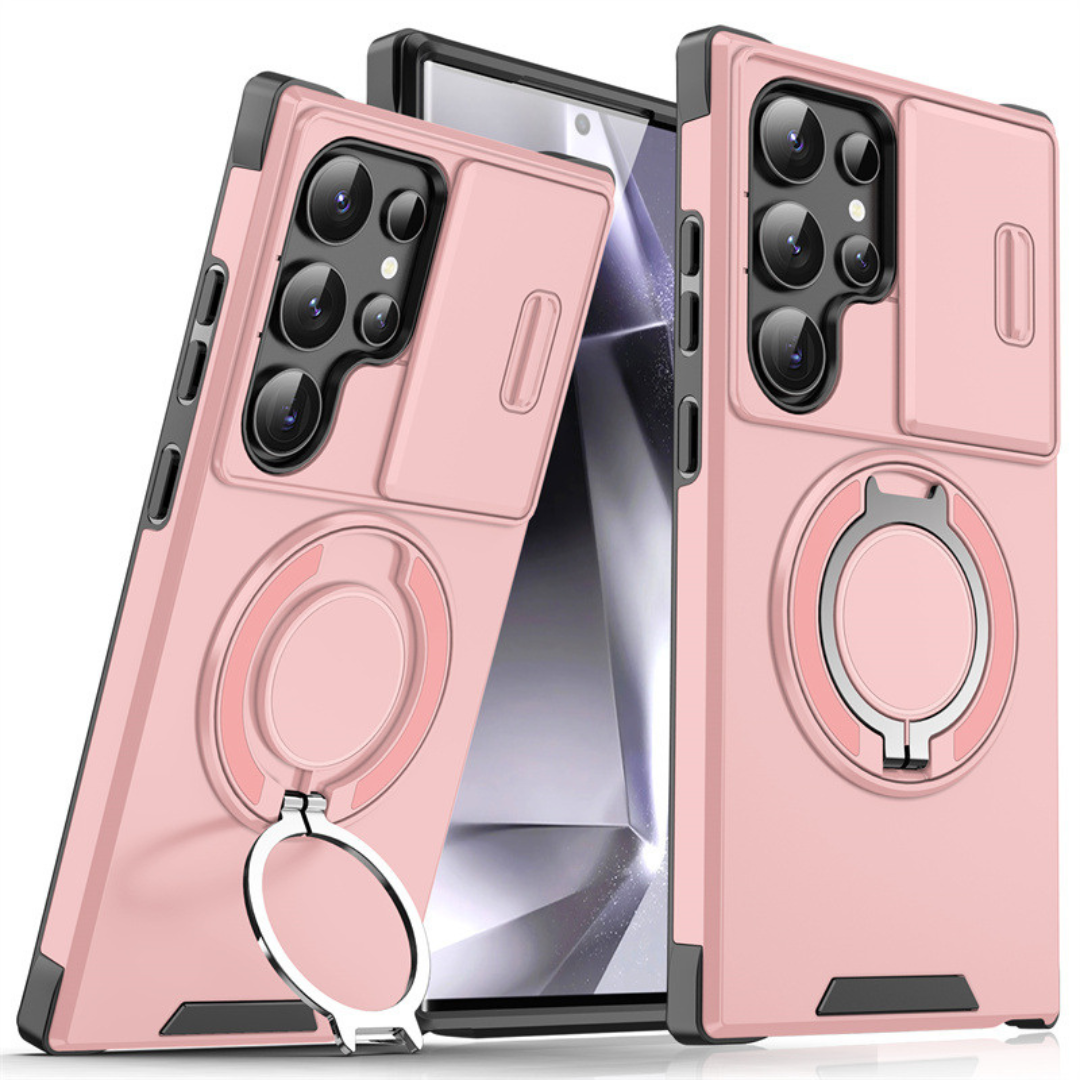 Magnetic Phone Case with Sliding Camera Cover & Kickstand Ring for Samsung Galaxy S-Series | MagSafe Compatible Protective Bumper Shell