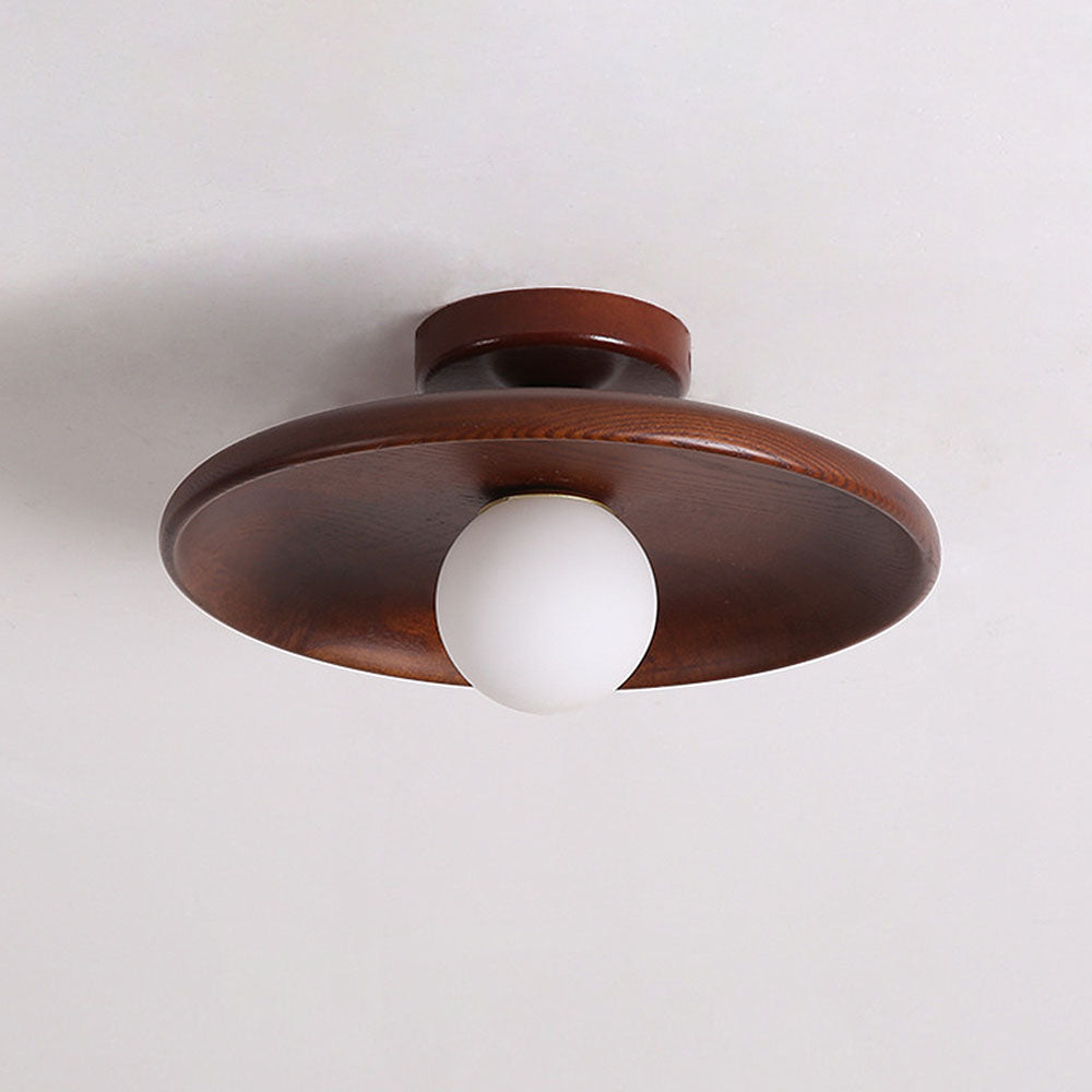 Lámpara de techo empotrada de madera con forma de esfera, perfil bajo de 6 pulgadas de altura, luz cálida para dormitorios, entradas y espacios compactos, estilo minimalista moderno Natura