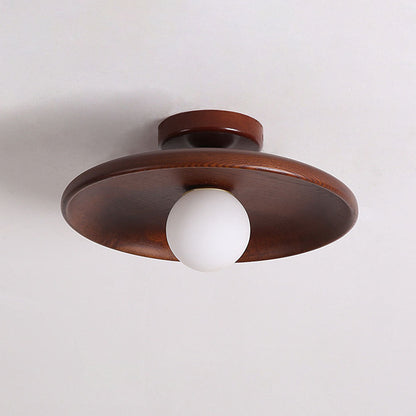 Lámpara de techo empotrada de madera con forma de esfera, perfil bajo de 6 pulgadas de altura, luz cálida para dormitorios, entradas y espacios compactos, estilo minimalista moderno Natura