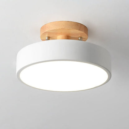Wooden Circle Flush Mount LED Ceiling Light for Bedroom, Hallway & Living Room - Modern Wood Grain Design