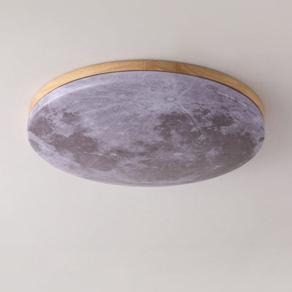 Circular LED Flush Mount Ceiling Light Wood Trim Acrylic Diffuser Hardwired Low Profile for Bedroom Hallway Kitchen Dining Room Entryway