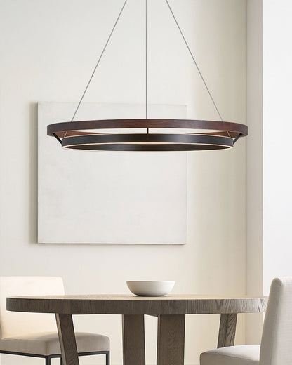 Circular Wood Ring Chandelier with LED Lighting 24-47 Inches Adjustable Height Farmhouse Dining Room Kitchen Island Ceiling Fixture