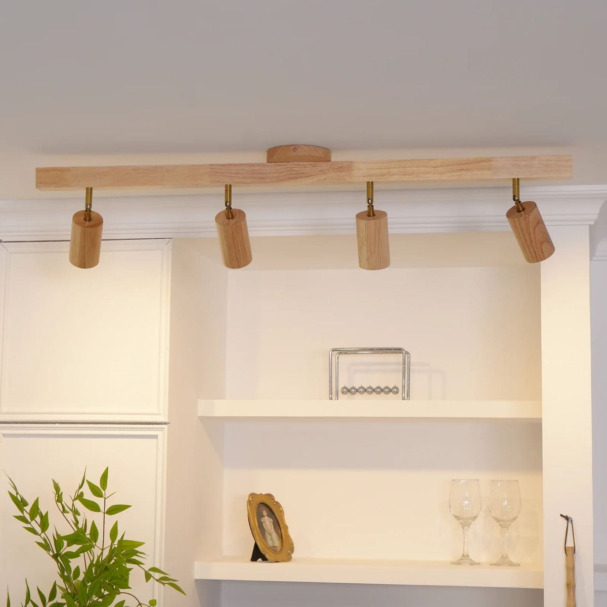 Adjustable LED Track Light 39 in Wood Finish Spotlight Bar Ceiling Mount for Kitchen Living Room Hallway Dining Room Modern Scandinavian Hom