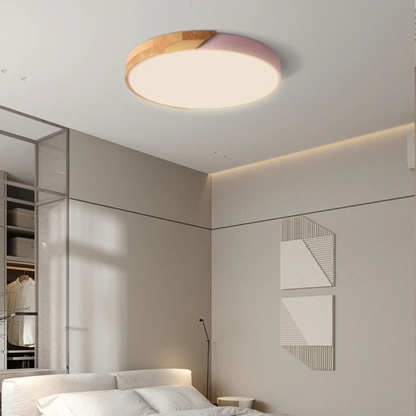 Wooden Flush Mount LED Light Fixture 3000K Soft White for Bedroom Living Room Hallway Minimalist Nordic Style Modern Recessed Low Profile Ac