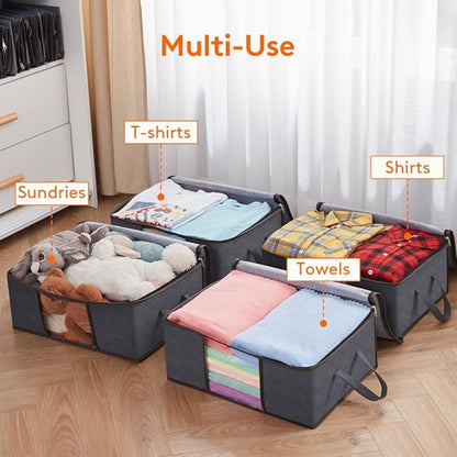 Foldable Garment Organizer with Clear Window & Handles for Closet Bedroom Dorm Storage Large Capacity Space Saver Bin