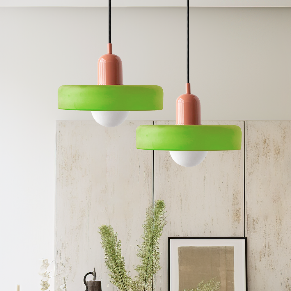 Colored Glass Pendant Light with Adjustable Cord for Dining Room & Living Room – Mid-Century Modern Geometric Hanging Fixture