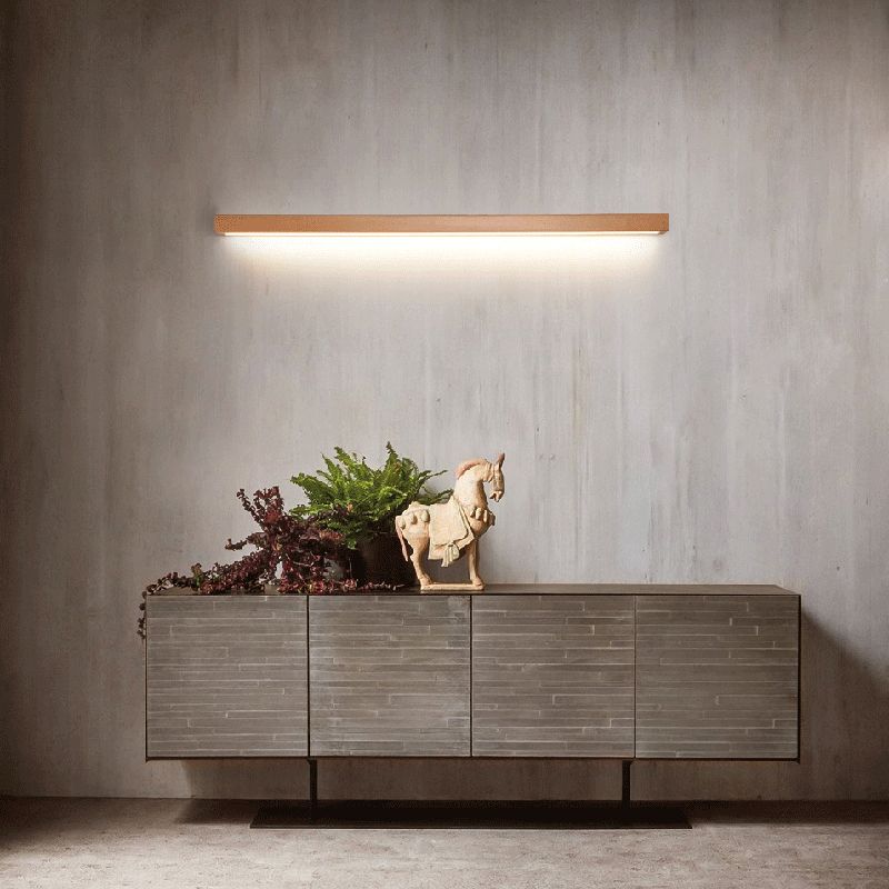 Aplique de pared LED rectangular de madera con pantalla de acrílico para dormitorio y sala de estar | Luz de espejo minimalista moderna