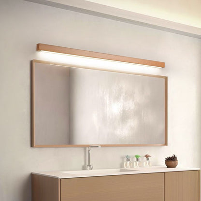 Aplique de pared LED rectangular de madera con pantalla de acrílico para dormitorio y sala de estar | Luz de espejo minimalista moderna
