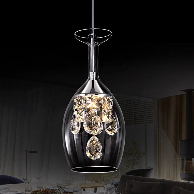 Crystal Drop Hanging Light Fixture for Dining Room Kitchen Island Bedroom | Wine Glass Shape Metal Frame | Indoor Ceiling Lamp | Adjustable