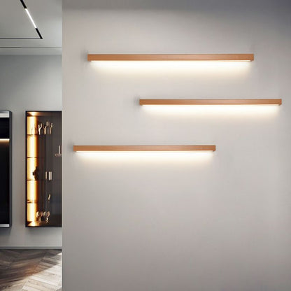 Aplique de pared LED rectangular de madera con pantalla de acrílico para dormitorio y sala de estar | Luz de espejo minimalista moderna
