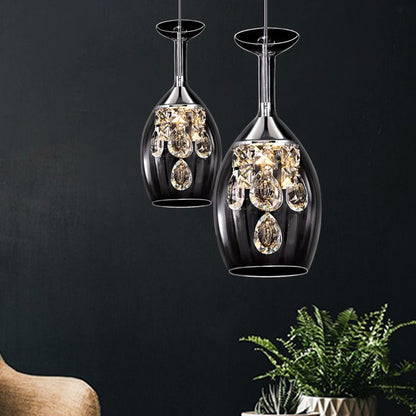 Crystal Drop Hanging Light Fixture for Dining Room Kitchen Island Bedroom | Wine Glass Shape Metal Frame | Indoor Ceiling Lamp | Adjustable
