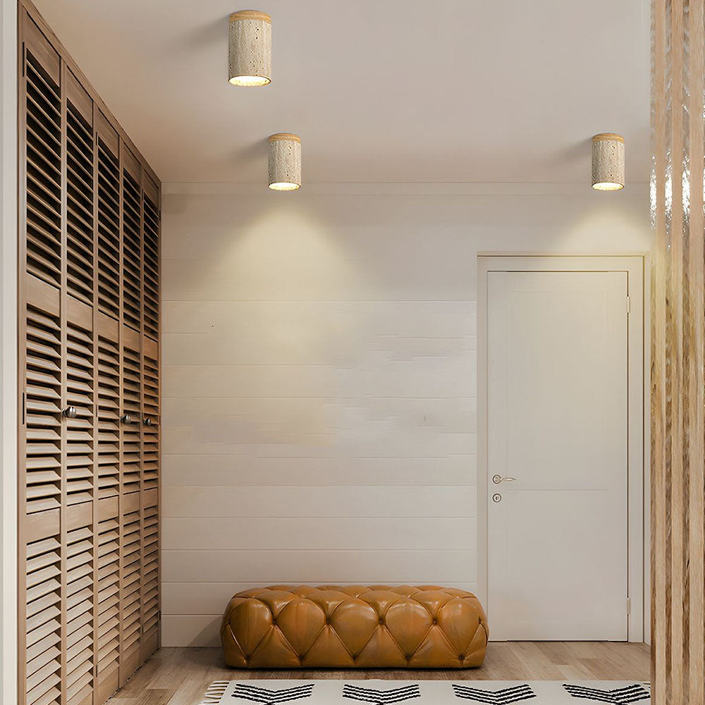 Lámpara de techo empotrada de piedra natural con detalle de madera, base E26, para dormitorio, entrada y sala de estar, accesorio de perfil bajo, iluminación ambiental superior