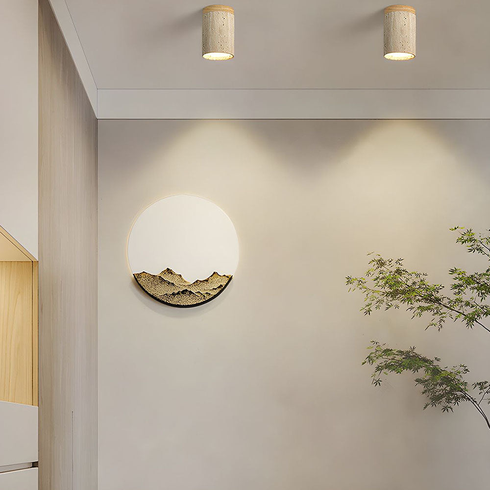 Lámpara de techo empotrada de piedra natural con detalle de madera, base E26, para dormitorio, entrada y sala de estar, accesorio de perfil bajo, iluminación ambiental superior
