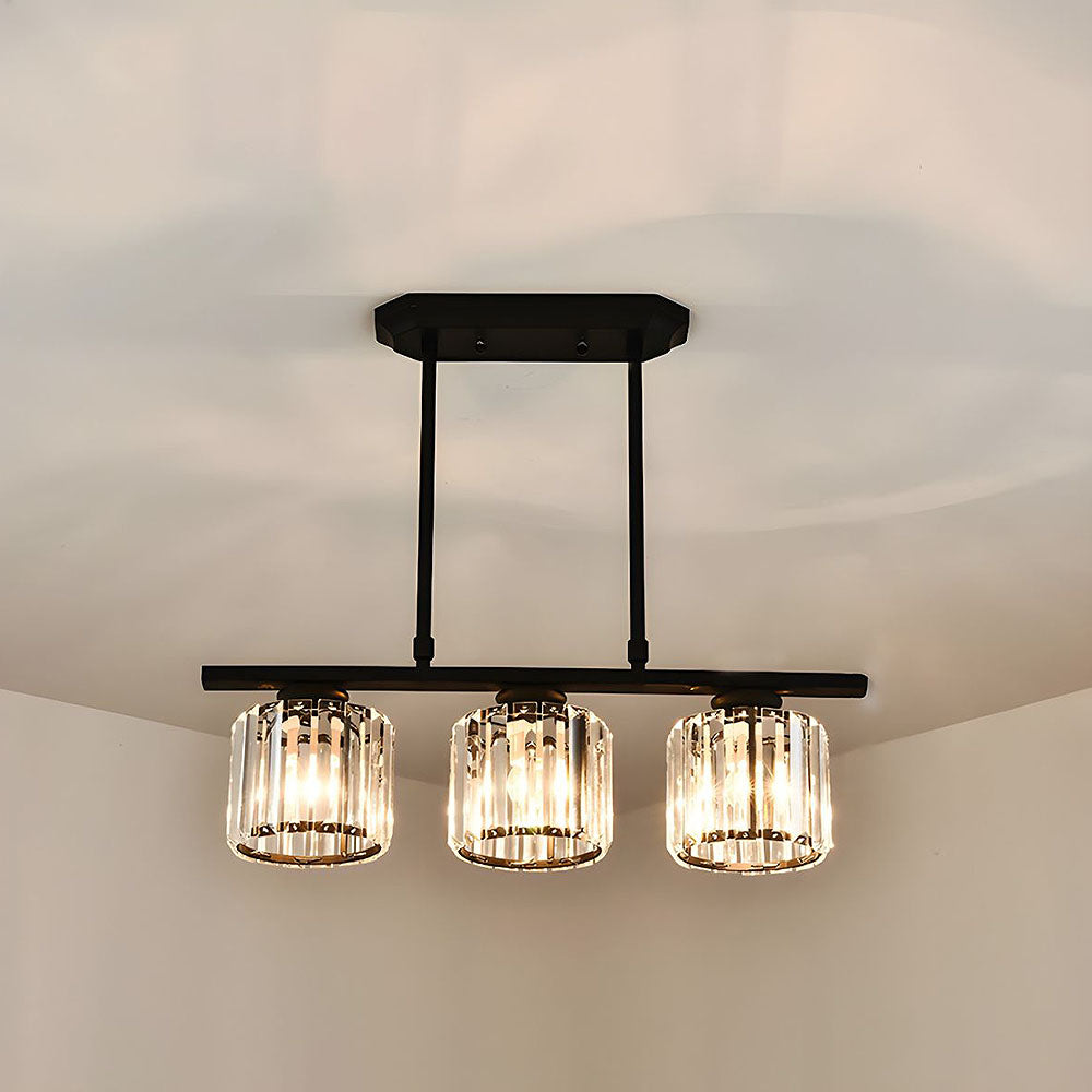 Multi-Light Overhead Fixture with Clear Glass Globes for Dining Tables & Islands – Adjustable Drop, Black Metal Frame, E27 Socket – Contempo