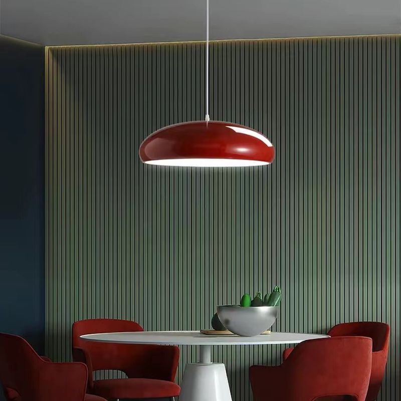 Metal Dome Pendant Light for Dining Room & Kitchen Island, Adjustable Hanging Ceiling Fixture with Curved Shade, Modern LED Bulb