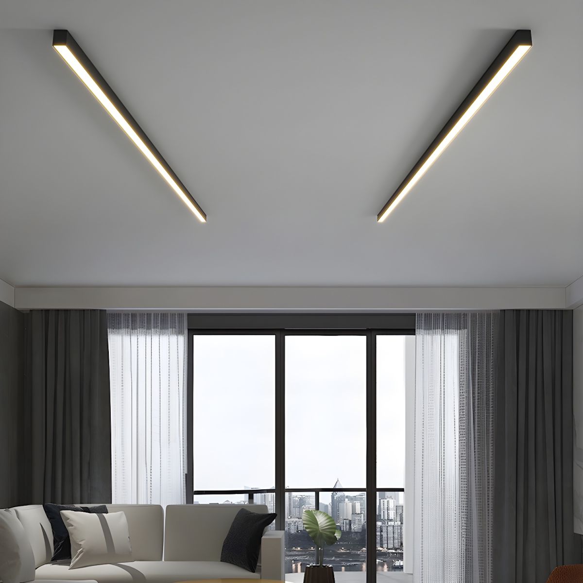 Linear LED Flush Mount Light 47-Inch Contemporary Aluminum Fixture Bedroom Hallway Kitchen Bar Overhead Lighting Slim Profile Low Profile Bl