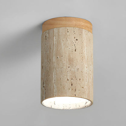 Lámpara de techo empotrada de piedra natural con detalle de madera, base E26, para dormitorio, entrada y sala de estar, accesorio de perfil bajo, iluminación ambiental superior