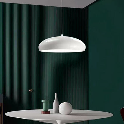 Metal Dome Pendant Light for Dining Room & Kitchen Island, Adjustable Hanging Ceiling Fixture with Curved Shade, Modern LED Bulb