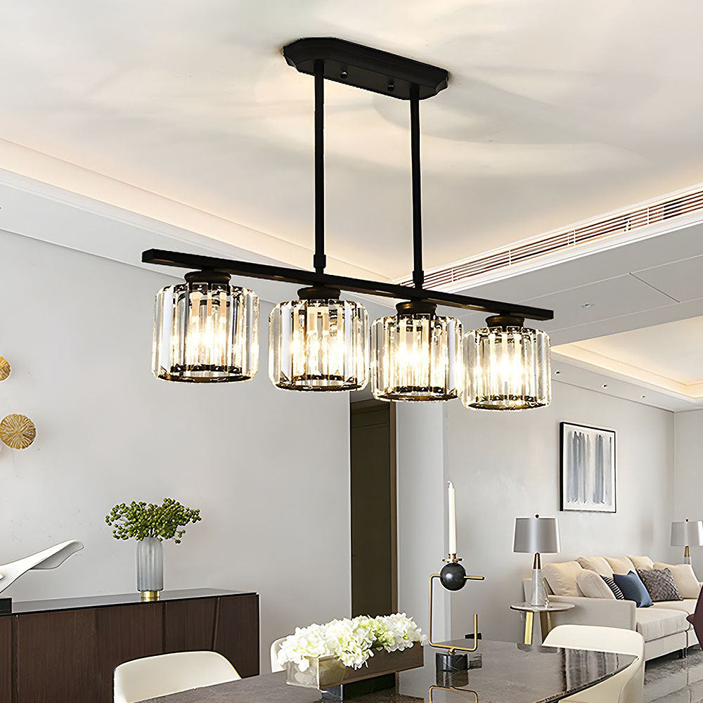 Multi-Light Overhead Fixture with Clear Glass Globes for Dining Tables & Islands – Adjustable Drop, Black Metal Frame, E27 Socket – Contempo