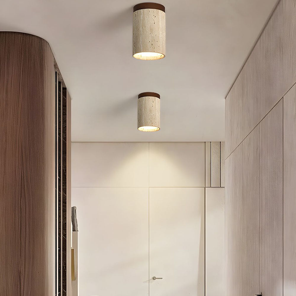 Lámpara de techo empotrada de piedra natural con detalle de madera, base E26, para dormitorio, entrada y sala de estar, accesorio de perfil bajo, iluminación ambiental superior
