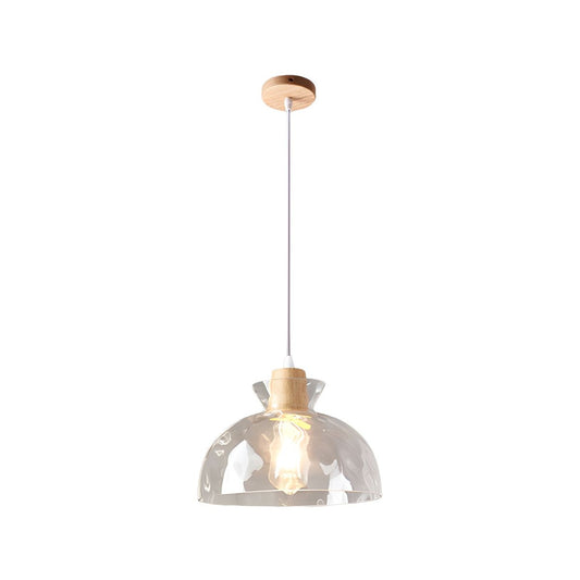 Lámpara colgante de madera y vidrio para barra | Luminaria de altura ajustable con pantalla de textura transparente | Estilo nórdico