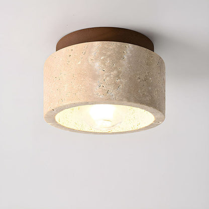 Lámpara de techo empotrada de piedra natural con detalle de madera, base E26, para dormitorio, entrada y sala de estar, accesorio de perfil bajo, iluminación ambiental superior
